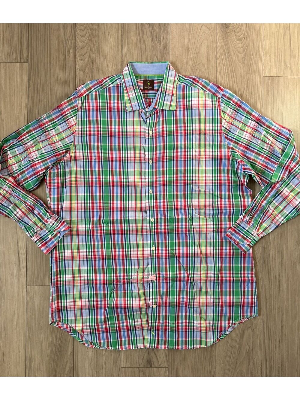 Tailorbyrd 3XLT Men Multicolor Plaid Long Sleeve Button-Down Shirt Red green